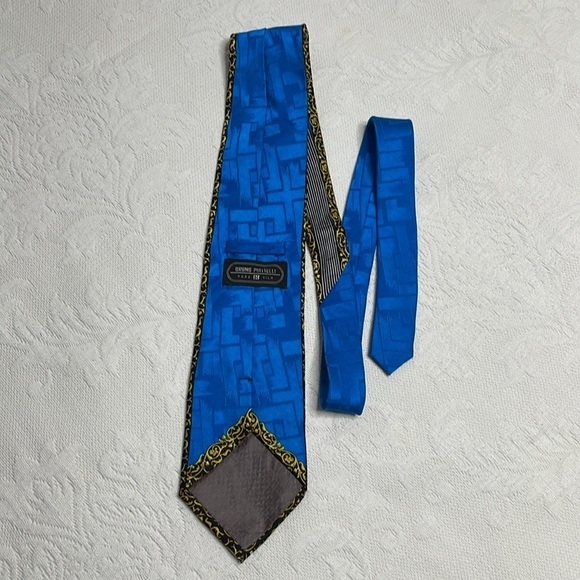 Vintage: Bruno Piattelli Blue Yellow Black Elaborate Pattern, Pure Silk Korea - Picture 5 of 6